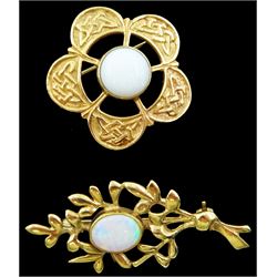 Two 9ct gold opal brooches, both hallmarked