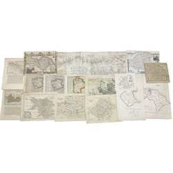 Emanuel Bowen (British 1694-1767): 'A Survey of the River Dunn... Hull to Doncaster to Sheffield by Will Palmer', engraved map pub. 1722; Thomas Moule (British 1784-1851): 'Yorkshire East Riding' and 'Yorkshire North Riding', pair engraved maps one with hand-colouring pub. c.1836; Badeslade & Toms (British 18th century): Map of 'Worcestershire' and 'Bedfordshire', three maps one with hand colouring pub.1742; R Cartwright (British 19th century): 'Whitby' and 'Scarborough', pair engraved maps with hand colouring pub. c.1846 together with further early maps including Thomas Kitchin and Hunt Meet maps (16) (unframed)