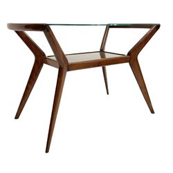 Ico Parisi for Cassina - mid-20th century walnut side table, on angular supports with curved top rails, shaped glass top and undertier 