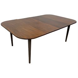 Early 20th century mahogany metamorphic campaign table, rounded D-ends with two additional leaves, the base with changeable length rails secured by locking fixtures, D-ends on hinges and the leaves are secured by hooks from the rails, on square tapering supports 

Longer rails: 122cm x 195cm
Shorter tails: 122cm x 150cm