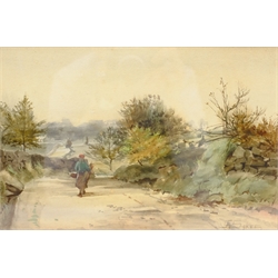 John Gutteridge Sykes (British 1866-1941): Carrying Firewood on a Yorkshire Lane, watercolour signed 20cm x 30cm