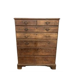 19th century and later oak chest of drawers, two short drawers over five graduated drawers W98cm, H129cm, D50cm