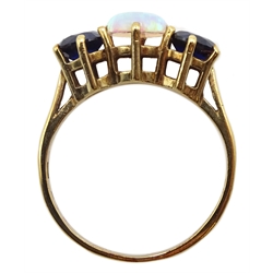 9ct gold sapphire and opal ring, hallmarked