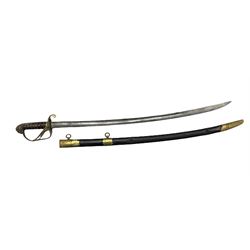 Victorian army officers sword with brass hilt, wire wound grip and brass mounted leather scabbard 