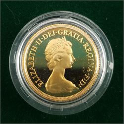 Queen Elizabeth II 1980 gold proof full Sovereign coin, cased with certificate