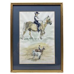 Ian Weatherhead (British 1932-): Circus Performers and Spanish Doma Vaquera Riders on Palomino Horses, set of four watercolours unsigned 30cm x 20cm (4) 