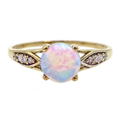 9ct gold opal ring, with cubic zironia shoulders,  hallmarked