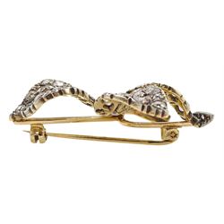 Early-mid 20th century silver and gold, old cut diamond three leaf brooch, circa 1940's, total diamond weight approx 2.50 carat