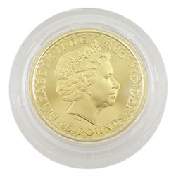 Queen Elizabeth II 2002 gold proof 1/4 ounce Britannia coin, cased with certificate 
