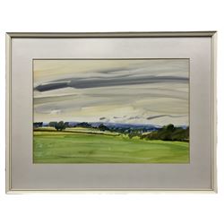 Jack Hellewell (Northern British 1920-2000): Yorkshire Wolds, acrylic on paper signed 34cm x 51cm
Provenance: direct from the family of the artist