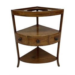 Georgian inlaid mahogany corner washstand, fitted with three drawers and one under-tier 