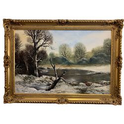 Royce Harmer (British 20th century): Pheasant in Winter Landscape, oil on board signed 50cm x 74cm