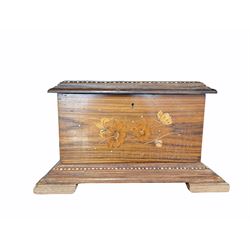 Indian wooden casket with inlaid cover on bracket feet, L45cm