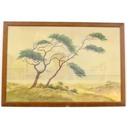 After Jan Kagie Jr (Dutch 1907-1991): 'Meiendel' - Windswept Trees, colour print 50cm x 75cm