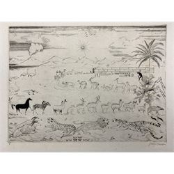 Joseph Hecht (Józef Hecht) (Polish/French 1891-1951): L'Arche de Noé (Noah's Ark), portfolio comprising 6 drypoint etchings related to Noah's Ark each signed in pencil and numbered 8, with title sheet, biblical texts in French and Hebrew and preface by Gustave Kahn, limited to 100 editions pub. 1926, 57cm x 41cm