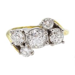 18ct gold five stone old cut diamond ring, principle diamond approx 0.80 carat, total diamond weight approx 1.80 carat