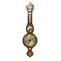19th century rosewood wheel barometer and thermometer, with silvered registers and convex mirror, H95cm