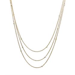 Long 16ct gold chain set with twenty light grey pearls