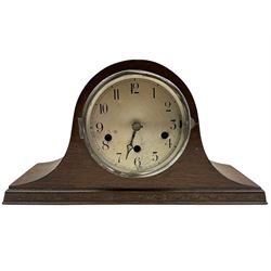 Three 1930s mantle clocks in oak tambour cases. Two with Westminster chime on the quarters and one striking the hours and half hours on a gong.
