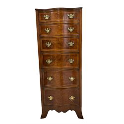 20th century walnut serpentine chest of drawers, fitted with six graduated cock-beaded drawers over shaped apron, raised on bracket supports W47cm, H120cm, D40cm 