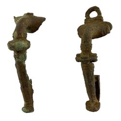 Roman British - two large Roman copper alloy trumpet brooches decorated with headstud, loop and collars, together with collection of smaller trumpet brooches and fragments, all circa 1-200 AD (12)