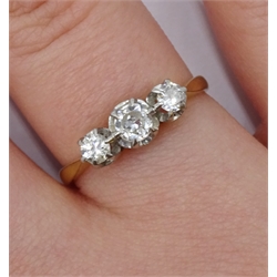 Gold three stone diamond ring, stamped 18ct & Pt