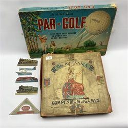 The Britannia games compendium, four tin plate relief models given with 'Modern Boy' magazine and Ariel Par Golf game 