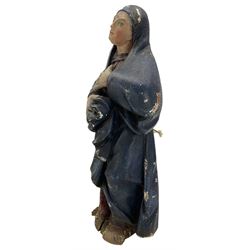 Continental 18th/ 19th century polychrome painted figure of Madonna, modelled standing wearing robes, H45cm