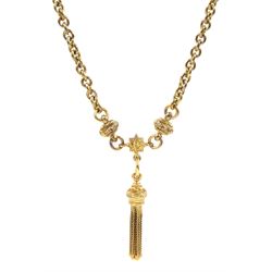 9ct gold Albertina style necklace, with tassel pendant and single clip, hallmarked 1994