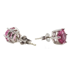  Pair of 18ct white gold pink tourmaline stud earrings, hallmarked  
