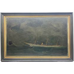 English School (19th/20th Century): Clipper on Rough Seas, oil on canvas unsigned, indistinctly titled 64cm x 101cm