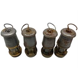 Four steel and brass miners lamps, by Wolf Safety Lamp Co William Morris Ltd, Sheffield, type FS, PO 1976 x3 and 1979