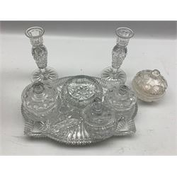 Vintage dressing table set in case and a matched cut glass dressing table set