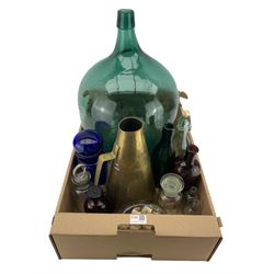 Large demijohn carboy, H54cm, various glass bottles, etc