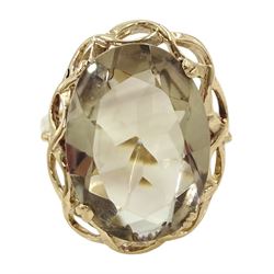 9ct gold single stone oval smokey quartz ring, hallmarked