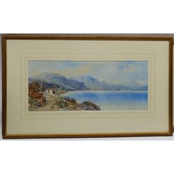 Aaron Edwin Penley (British 1807-1870): Figures on an Italian Lakeside, watercolour signed with monogram 24cm x 56cm