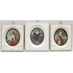 Continental School (Early 20th century): Classical Maidens and Young Boy, pair portrait miniatures and another similar in ivory frames 8cm x 6.5cm (3)