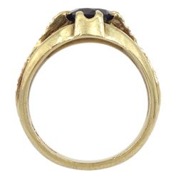 9ct gold single stone round garnet ring, hallmarked