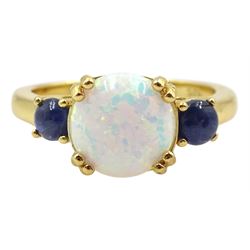 Silver-gilt sapphire and opal ring, stamped Sil