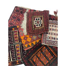 Five Kilim cushion covers of differing designs and sizes, together with one small runner rug 