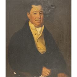English School (Early to mid-19th century): Half-Length Portrait of a Gentleman, oil on canvas unsigned, housed in heavy ornate gilt frame 75cm x 62cm