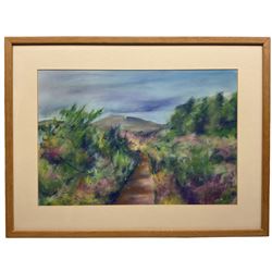 Martin J Popplewell (Northern British Contemporary): 'Arran' in Spring and Forest Shade, two oil pastels signed, former titled verso max 41cm x 48cm (2)