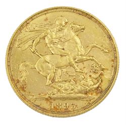 Queen Victoria 1893 gold double sovereign coin 