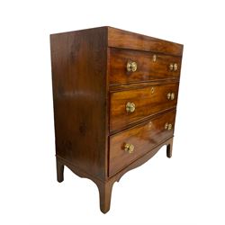 George III mahogany and ebony-strung three-drawer pine-lined straight front chest, on bracket feet