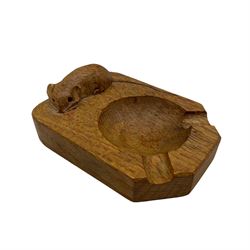 Thompson of Kilburn 'Mouseman' oak ashtray with carved mouse signature