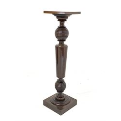 Turned mahogany pedestal on square base H99cm