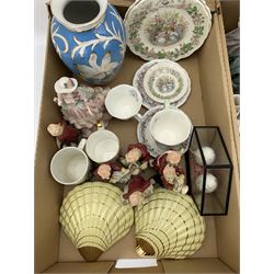 Royal Doulton Brambly Hedge Summer teacup, Winter teacup and saucer and other plates and saucers, large Chinese jar and cover, carved stone puzzle ball, porcelain figures etc in two boxes