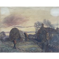 Frederick (Fred) Cecil Jones (British 1891-1966): Haystacks at Tyersal Farm - West Yorkshire, watercolour signed inscribed and dated 1929, 15cm x 19cm