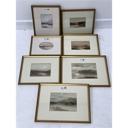 A D Young - Pair of coastal watercolours, signed 12cm x 18cm and five small watercolours by the same artist 