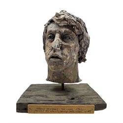 Sculptural clay Head by Tim Long, self portrait, dated 1963. Provenance: Tim Long student of Sally Arnup at York School of Art H33cm overall